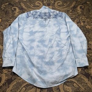 Stetson Shirt Mens XL Blue Embroidered Pearl Snap Western Cowboy Button Up